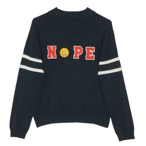 Ultra Flirt Knit Sweater Long Sleeve NOPE Funny Emoji Black
